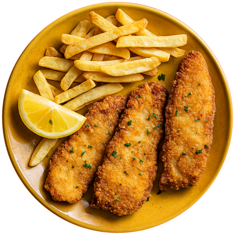 Cooked United Fish Co Crumbed Gurnard Fillets on Plate – Golden Fried Meal